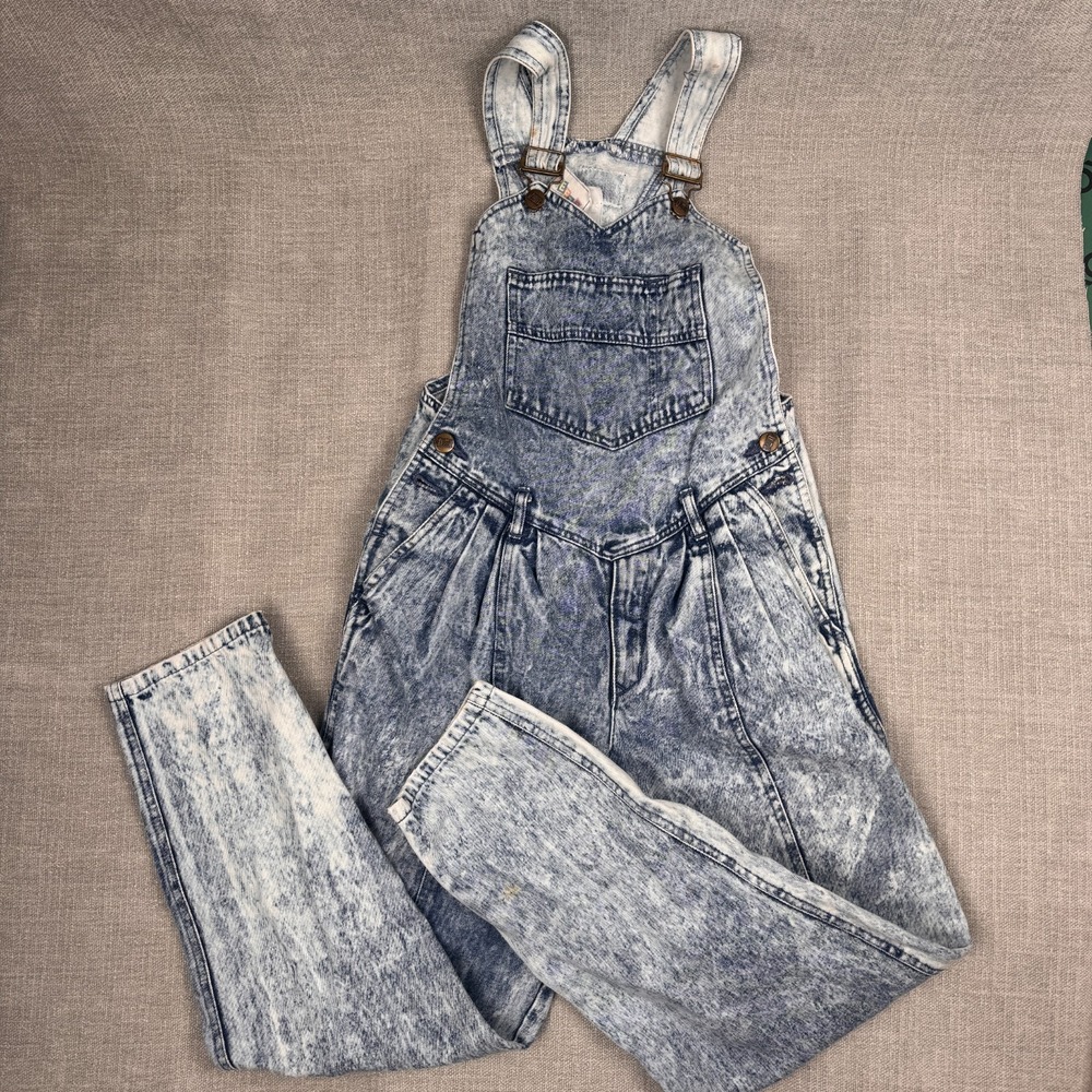 Squeeze Women's Denim Overalls Acid Wash Blue Vintage Stain